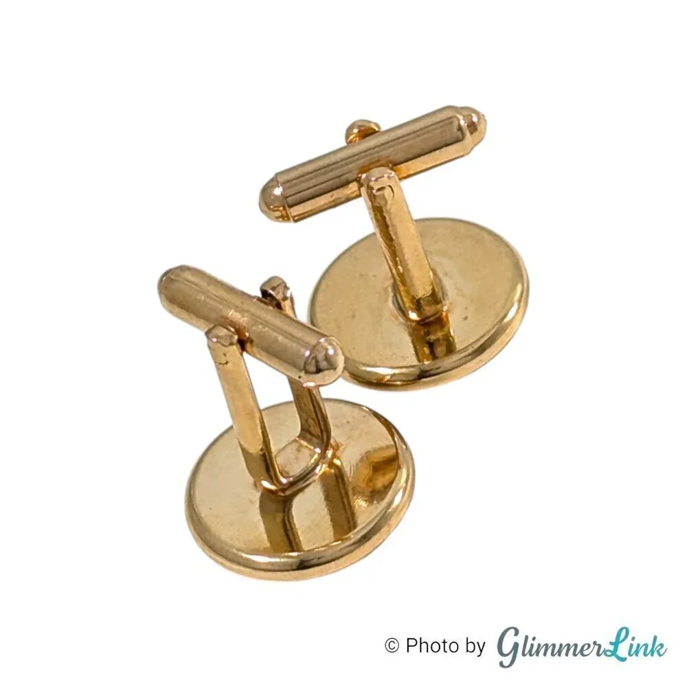 Black Enamel Circle Art Deco Style Gold Tone Cufflinks